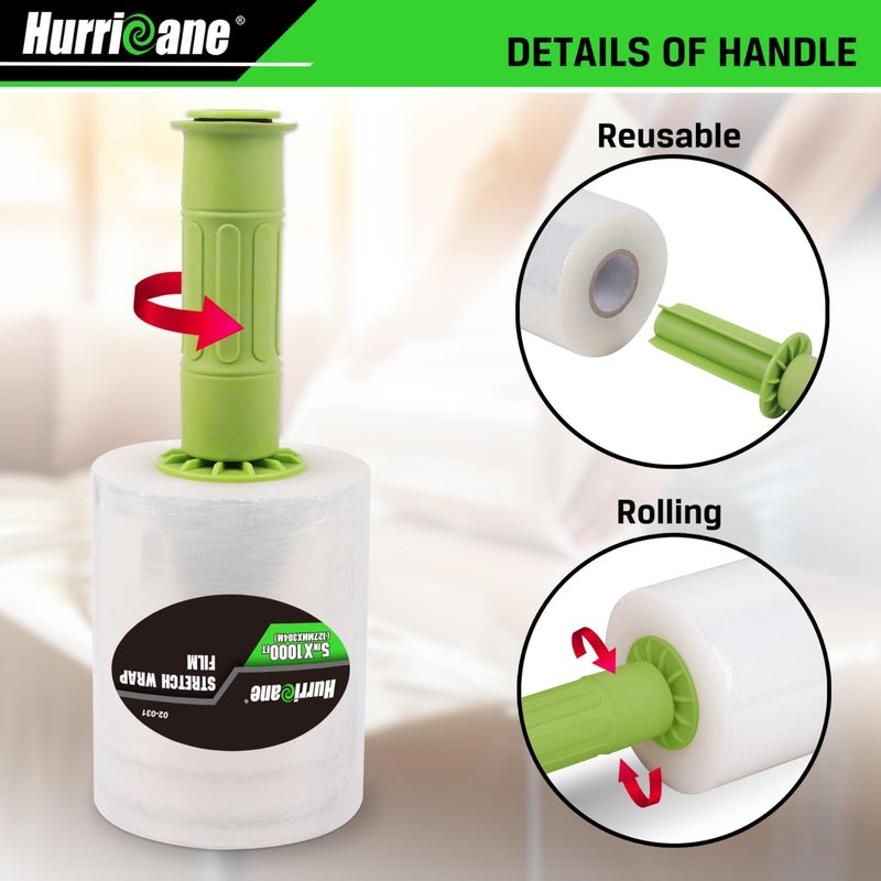 HURRICANE Stretch Wrap Film with Plastic Handle, 2 Pack Mini Clear Stretch Wrap Film Roll, 80-Gauge 5 Inch 1000 Ft, Clear Shrink Wrap Roll Stretch Plastic Wrap Roll, for Packing, Moving, Storage - Image 2